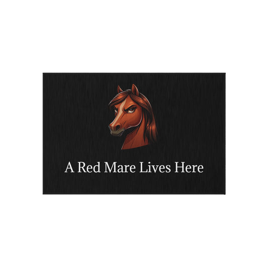 A Red Mare Lives Here Outdoor Rug